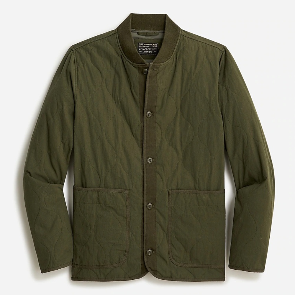 J.Crew Onion-quilted insulated bomber jacket in Military Olive Green (NWT BE376)